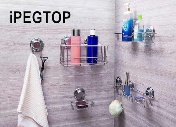 iPEGTOP Rotate Lock Vacuum Suction Cups for Bath Shelf Shower Caddies, Two Suction Cup