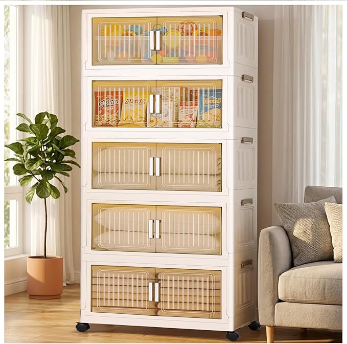5 Pack 330 QT Stackable Storage Bins with Lids 82.5 Gal Storage Bins Closet Organizers and Storage Plastic Storage Bins Collapsible Storage Box with Wheels for Bedroom Living Room Dorm Office