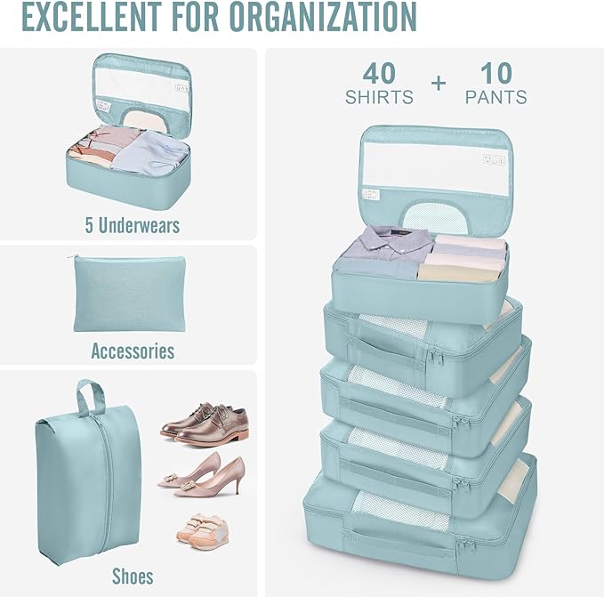 Veken 10 Set Packing Cubes for Travel Essential, Suitcase Organizer Bags in 4 Sizes, Carry-On Luggage Accessories with Large Laundry & Hanging Toiletry Bag, Must-Have for Airplane, Road Trip & Camping