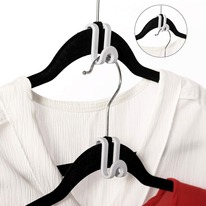 Clothes Hanger Connector Hooks, Outfit Hangers, Hanger Extender Clips, Cascading Hanger Hooks, Velvet Huggable Hangers Accessory, Heavy Duty Space Saving for Closet 60 Pcs (Clear)