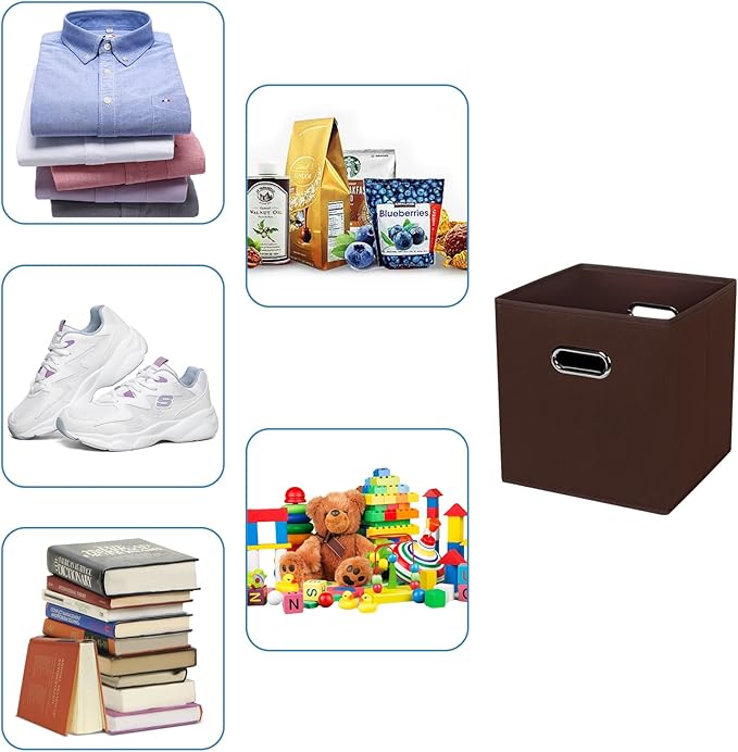 Black Fabric Cubby Storage Bins,13x13x13 Inches ,Cube Organizer Bin Foldable Storage Boxes with Dual Handles Fabric Organizer Box and collapsible Storage basket,Set of 3,Coffee