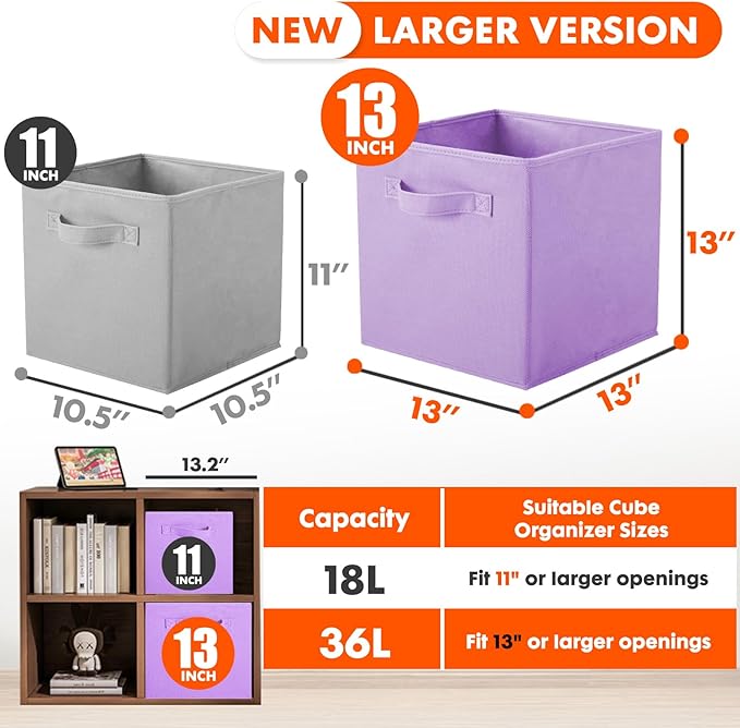 ShellKingdom Storage Bins, Foldable Fabric Storage Cubes And Cloth Organizer Drawer For Closet And Toys, 13 X 13 X 13 INCH, 8 Pack (8 Colors)
