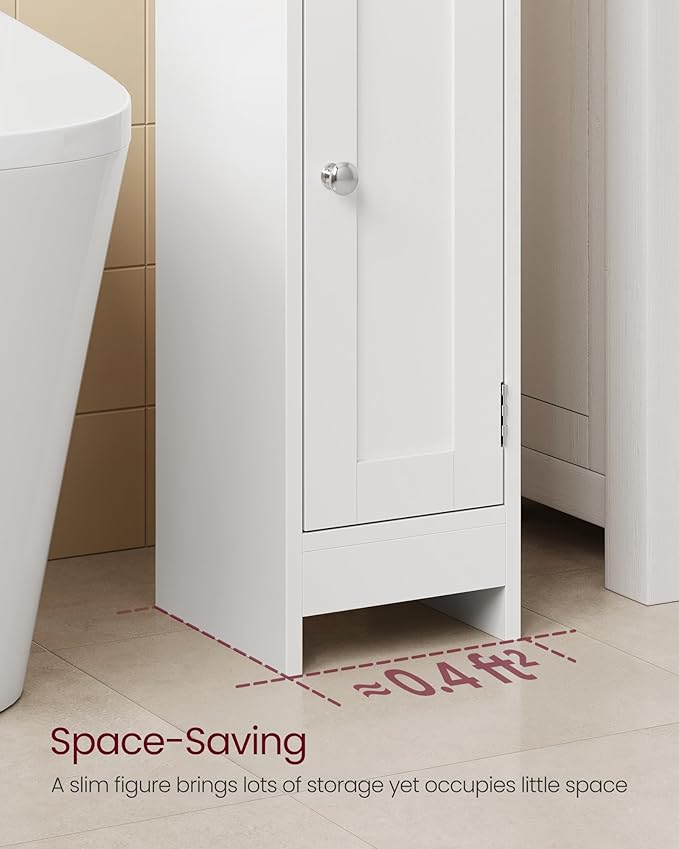 VASAGLE Small Storage Corner Floor Cabinet with Door, 7.9 x 7.1 x 36.2 Inches, Narrow Toilet Paper Storage Holder, Adjustable Shelves, for Bathroom, Living Room, Small Spaces, Cloud White UBBC311W01