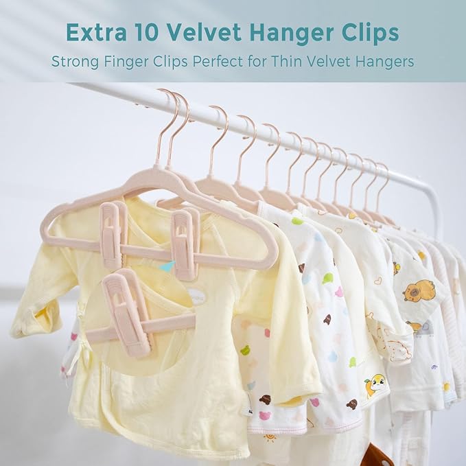 Baby Velvet Hangers 30 Pack - 11 Inch Non Slip Felt Kids Hanger for Newborn Clothes - Ultra Thin Space-Saving Infant Hangers for Toddler Kids' Closet with 10 Hanger Clips - Pink