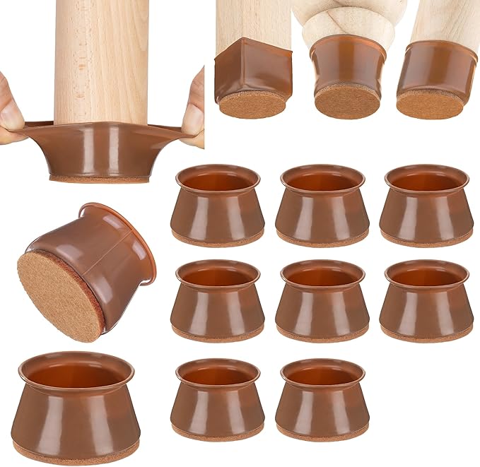 Aneaseit Chair Leg Floor Protectors - 8 pcs Brown - Felt Bottom Silicone Pads for Hardwood Floors & Furniture Feet - Rubber Caps for Chairs - X-Large