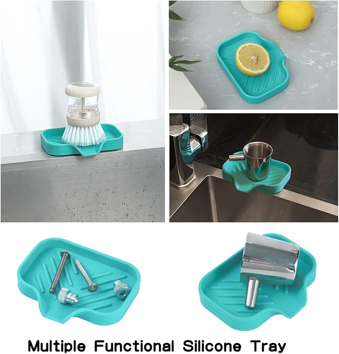 MicoYang Silicone Bathroom Soap Dishes with Drain Spout-Bathroom and Kitchen Sink Organizer,Sponge Holder,Dish Soap Tray,Perfect for Dispenser,Scrubber,Bottle,Cup on Sink or Counter-Mint 4.9"×3.2"
