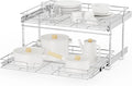ROOMTEC Individual Pull Out Cabinet Organizer (31½" W x 21½" D), 2 Tier Spice Rack Organizer for Cabinet, Slide Out Drawer Pantry Shelf Organization and Storage for Kitchen Bathroom
