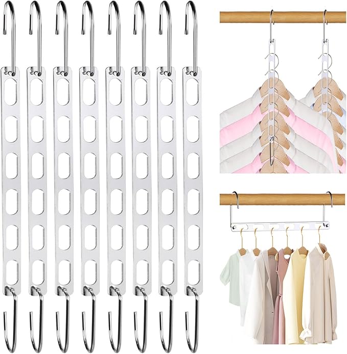 8 Packs Space Saving Hangers for Closet, Collapsible Closet Organizer, Metal Clothes Hangers for Organization and Storage, Dorm Room Essentials