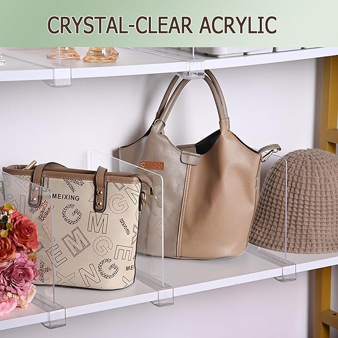 Shelf Dividers for Closet Organization, 12Pcs Closet Purse Organizeder Acrylic Shelf Dividers Purse Closet Organized Closet Dividers for Shelves Clear Shelf Dividers Shelf Separators in Closet (8Pcs)