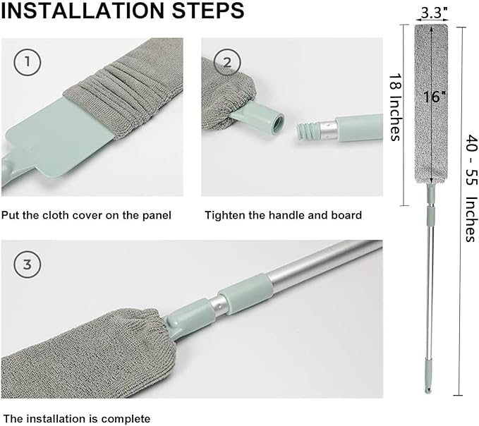 Dust Cleaner Microfiber Duster, Gap Dust Cleaning Artifact with Extension Pole & Bendable Head, Washable Extendable Gap Dusters for Sofa Bed Furniture Bottom,Ceiling Fan,Blinds (Duster)