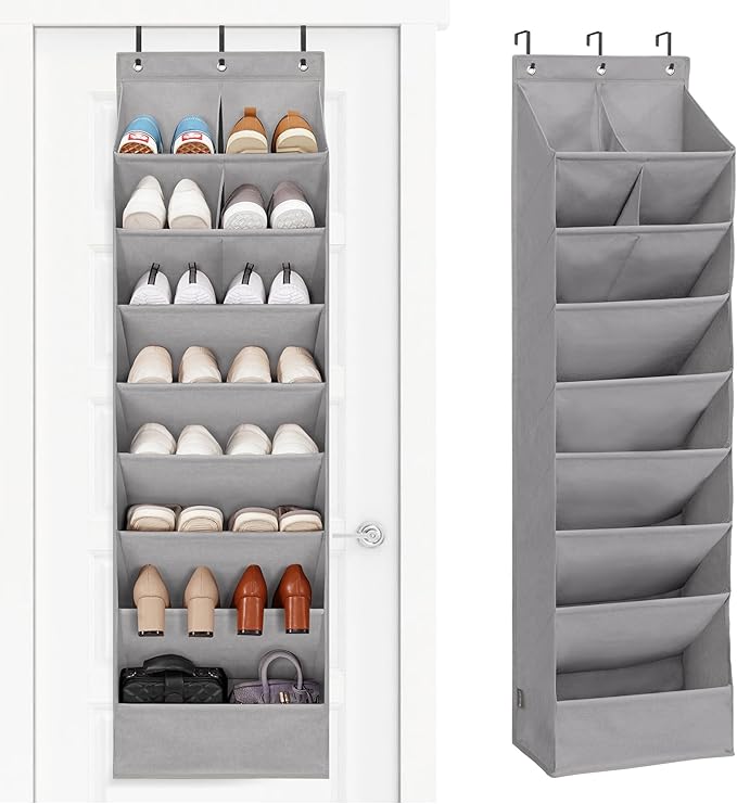STORAGE MANIAC Over the Door Shoe Organizer Heavy-Duty Large Deep Pocket Hanging Shoe Organizer Shoe Rack Door Closet Shoe Organizer for Wall, Dorm & Narrow Door Storage Shoe Holder Grey, 1 Pack