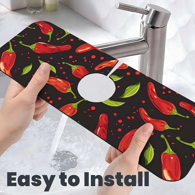 Faucet Draining Mat For Kitchen Sink, Red Chili Pepper Diatom Mud Absorbent Drain Pad For Bathroom Kitchen Sink Splash Guard Drying Mat