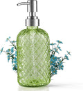 14 Oz Refillable Glass Soap Dispenser with Rust Proof Stainless Steel Pump, for Dispense Hand soap, Body wash, Lotion (Green)
