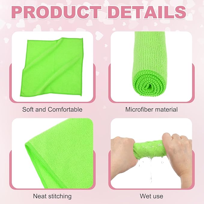 uxcell 5 Pcs Microfiber Cleaning Cloth, Kitchen Towels Reusable Microfiber Towels Highly Absorbent for Household Cleaning Supplies, Kitchen, Bathroom, Green(Square), 11.8" X11.8