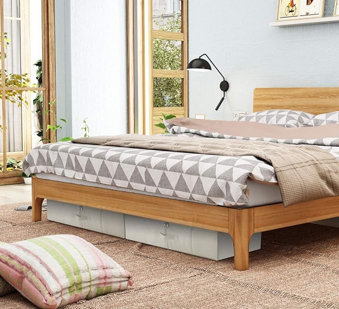 iwill CREATE PRO Folding Under Bed Shoes Storage Organiser Bins with Lid, Underbed Clothes Organizer Basket, Garment Storage Boxes, Beige