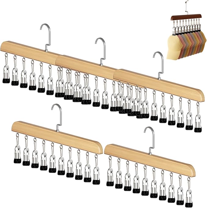 Closet Organizer with 10 Clips - Space Saving Hanging Closet Organizer, Multi-Purpose Storage Hanger for Pants, Leggings, Jeans, Sock, Shorts with Sturdy Steel Non-Slip Clips (5Pcs-A)