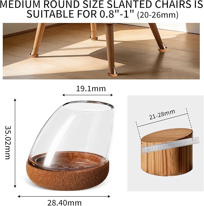 Ezprotekt 16 Pcs Chair Leg Floor Protectors, Silicone Covers Felt Furniture Pads for Hardwood Floors, Chair Leg Caps for Tilted Legs(15°-25°), Anti-Scratch and Reduce Noise Round Clear M Fit (0.8"-1")