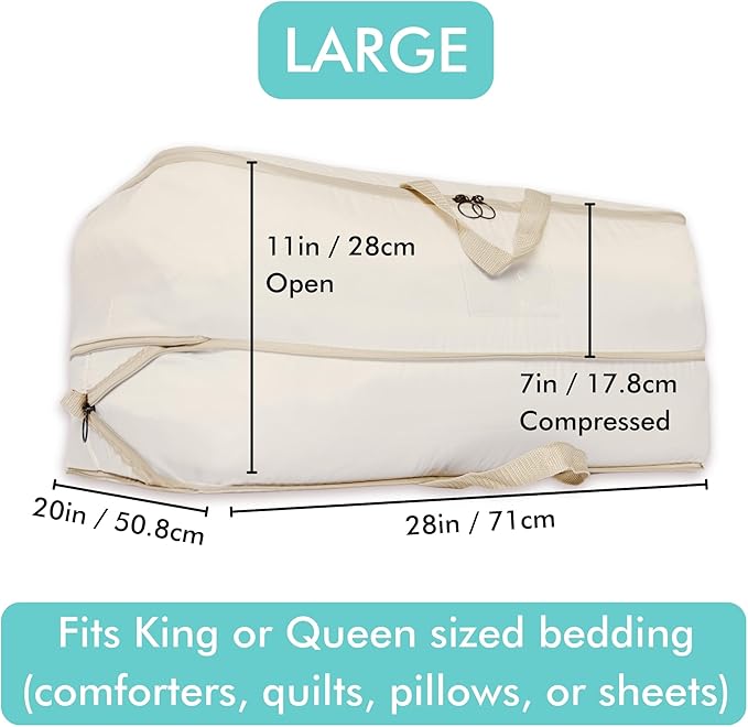 2-pack XXL Comforter Storage Bag - Space Saving Compression Bag for Pillows, Blankets, Bedding -Collapsible Extra Large Mesh Packing Cube - Queen King (2-pack Large Size 28x20x11")