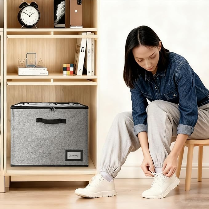 Shoe Organizer for Closet, Stackable Shoe Box w/Clear Cover & Reinforced Handles, Fits 16-32 Pairs, Adjustable Dividers for Sneakers Heels, for Home Travel Entryway, Grey