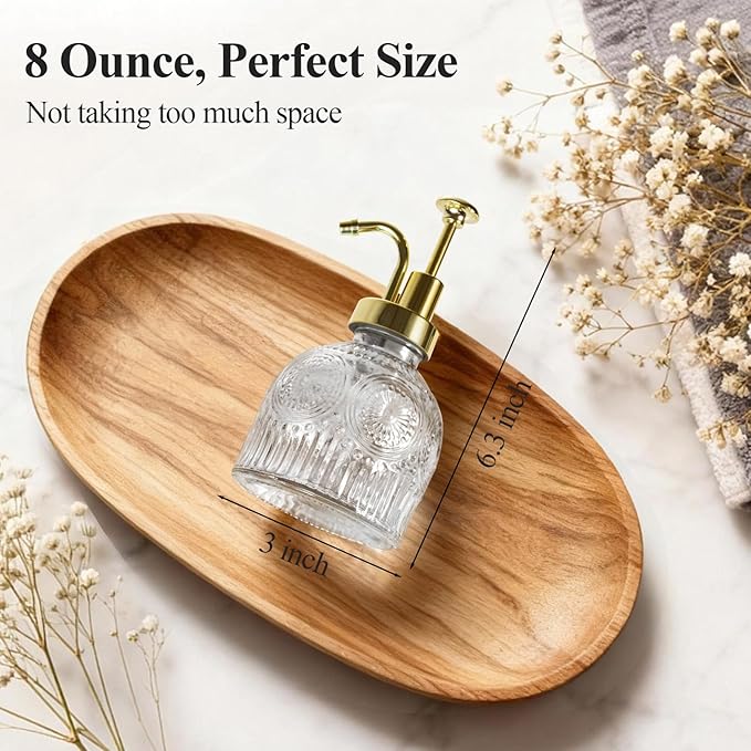 SheeChung Vintage Soap Dispenser, Kitchen Dish Soap Dispensers with Pump Mat, Glass Hand Soap Dispenser for Bathroom, Liquid, Lotion, Refillable, Rustic Farmhouse Decor-Clear (Gold Pump, 2 pk)