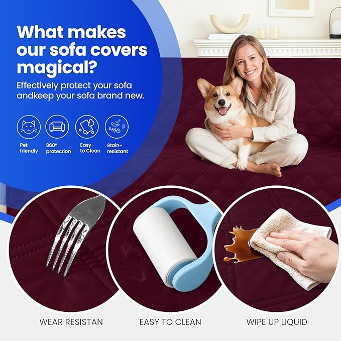Waterproof Dog Bed Cover Pet Blanket, Soft Couch Cover for Dogs Washable, Non-Slip Dog Blanket Protect Furniture Couch Sofa Car for Puppy Large Dogs Cat Christmas (30x70 Inch, Burgundy)