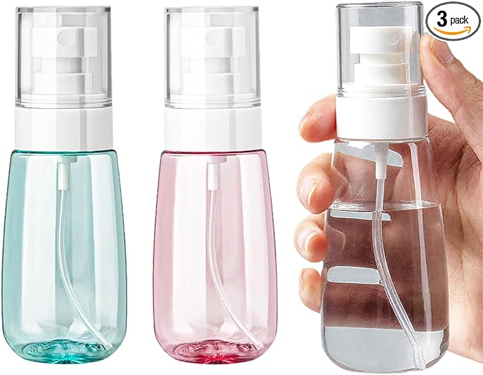 3 Pack Mini Spray Bottles 2oz / 60ml, Fine Mist Water Spray Bottle Leak Proof, Refillable Travel Bottles for Toner, Cosmetics & Hair Care