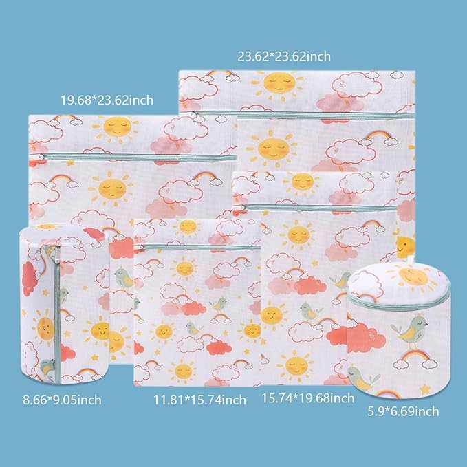 6Pcs Durable Mesh Laundry Bag, Durable Laundry Bags with Premium Zipper, 6 Sizes (XL/L/M/S/Cylindrical/Bra), Protect Blouses Hosiery Baby Clothes, Secure Zipper