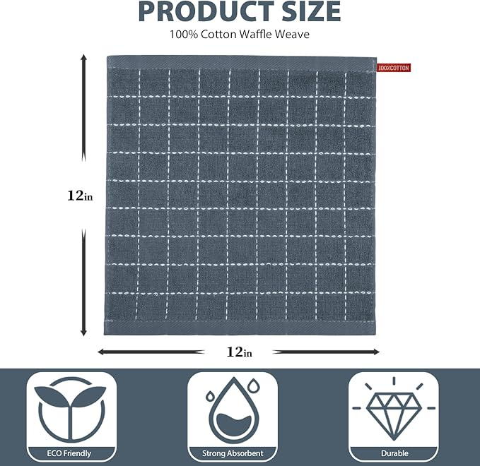 Nialnant 6 Pack Dish Cloths for Washing Dishes, 100% Cotton Reusable Cleaning Rag,Ultra Soft Absorbent, Quick Drying Dish Towels for Kitchen,12x12 Inches Grey