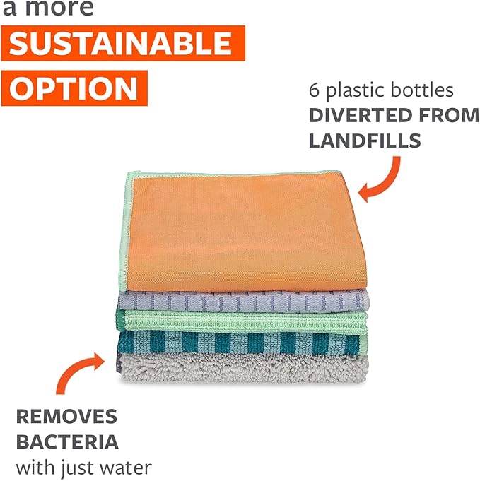 Full Circle Renew, Essential Cleaning Cloths, Ultra-Durable Recycled Microfiber, Variety Pack for Cleaning Glass, Grease, Stainless Steel, Bath & Tile, and Dust, Machine Washable - Set of 5