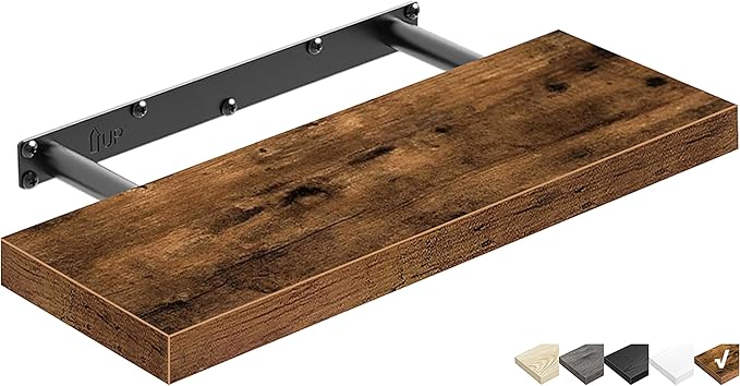 QEEIG Floating Shelf for Wall Bathroom Shelves Bedroom Kitchen Living Room Farmhouse Small Book Shelf 16 inch Set of 1, Brown (015-BN1)