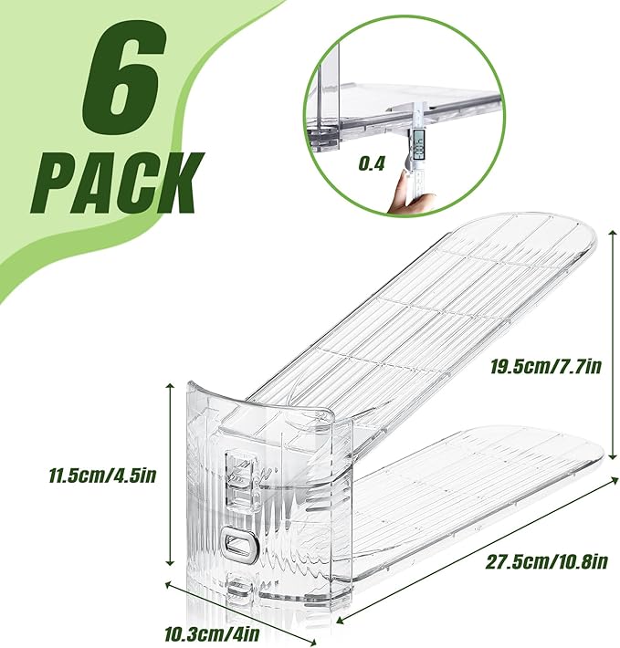 MOOKNAT Adjustable Shoe Slots Organizer,6 PACK Transparent Shoe Stackers Shoe Rack Holder Shoe Space Savers Double Layer Stack Shoe Racks for Closet Organization(Transparent)