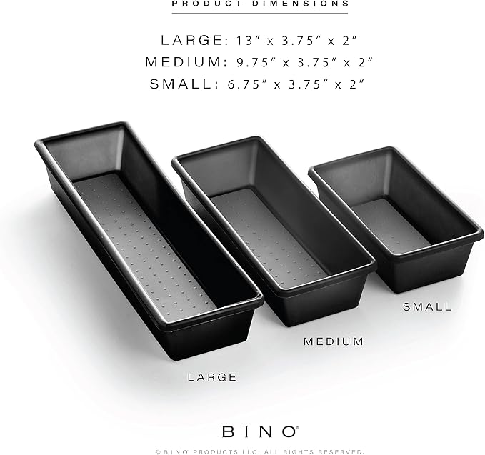 BINO | 3-Piece Drawer Organizer Bin Set, Small - Grey | THE MODULAR | Multi-Purpose Storage | Soft-Grip Lining and Non-Slip Rubber Feet | Durable | BPA-Free | Desk Drawer Organizer | Vanity Organizer