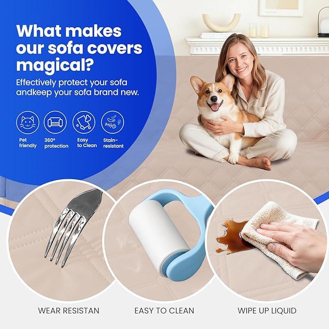 Waterproof Couch Covers for Pets, Waterproof Dog Bed Cover, Anti-Slip Soft Dog Blankets, Couch Cover for Dogs Washable, Pet Blanket for Puppy Large Dogs Cat (82x102 Inch, Beige)