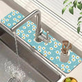 Cute Daisy Sink Splash Guard Faucet Mat White Daisies Super Absorbent Fast Drying Mat Sink Gadgets-Splash Guard Behind Faucet Drip Catcher for Kitchen Bathroom, 23.5"x5.5"