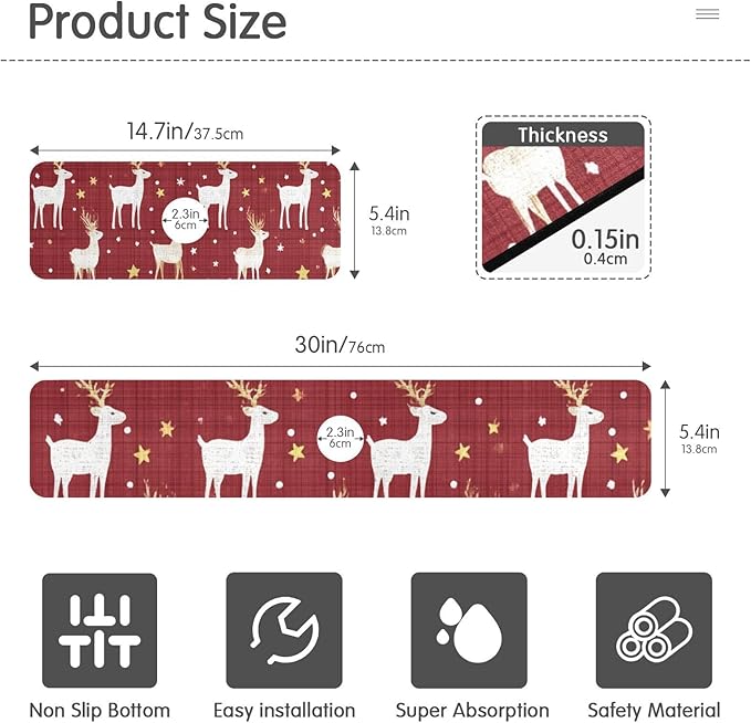 Kitchen Sink Splash Guard 2 PCS 14.7 Inch Sink Faucet Mat Splash Guard for Bathroom Countertop Water Absorbent Foldable Cuttable Soft Washable Red Christmas Reindeer Star Dots