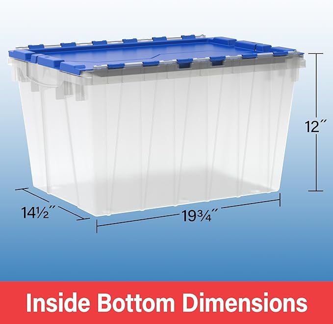 Akro-Mils KeepBox 12 Gallon Storage Container, Nesting and Stackable Plastic Storage Box with Lid Attached, Organizer Tote for Garages, Closets, Moving, 21-1/2" x 15" x 12-1/2", Black/Yellow, 6-Pack