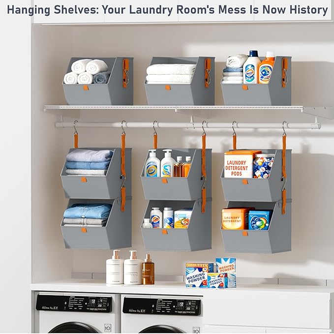 DIMJ Hanging Closet Organizer - 4 Tier Collapsible Hanging Shelves with Hooks Zipper, Fabric Clothes Organizer, Space-Saving Storage Bin Basket for RV, Bedroom, Laundry Organization
