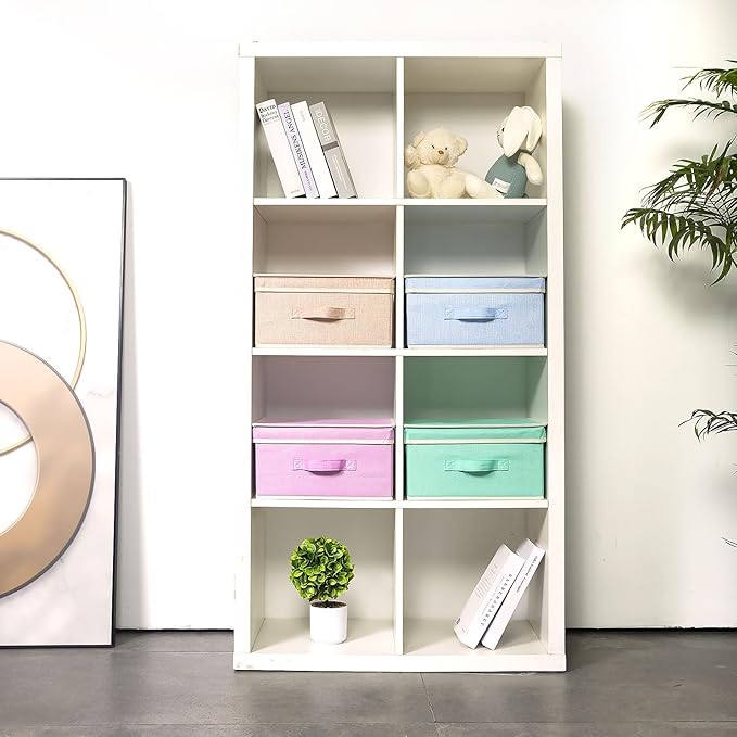 Storage Bins with Lid, Foldable Clothing Storage Box case with Handle for Closet, Bedroom, Home, 4 Color Set B, 13L x 12.5W x 7H inch