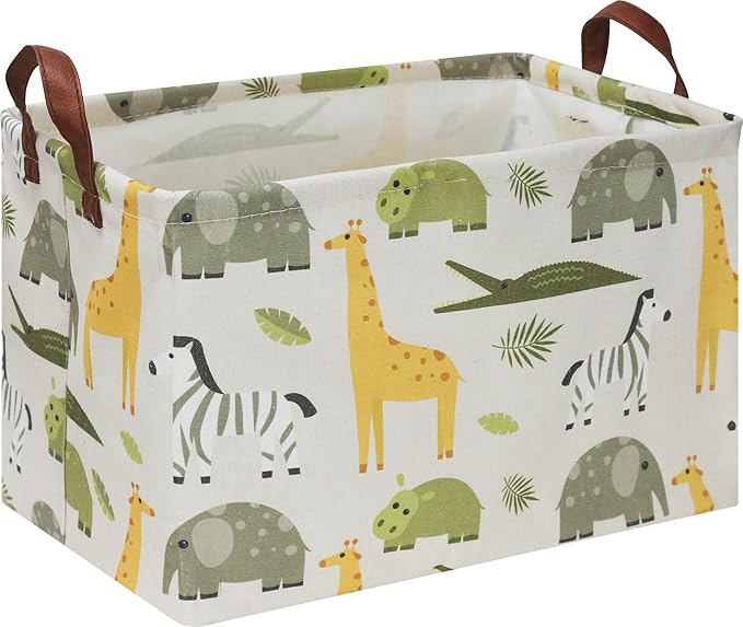Rectangular Green Storage Basket,Collapsible Gift Basket with Handles,Kids Toys/Books Box,Room Decor(Green Animal)