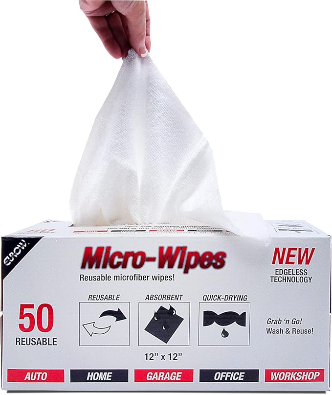 Eurow 200GSM Microfiber Cleaning and Drying Cloths with Dispenser Box, Reusable, Streak-Free, Scratch-Free, Ultra Absorbent, Edgeless for All Surface Types, 12x12in, 100-Pack, White
