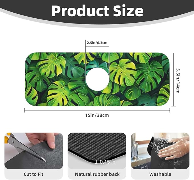 Faucet Draining Mat For Kitchen Sink, Palm Leaves Tropical Diatom Mud Absorbent Drain Pad For Bathroom Kitchen Sink Splash Guard Drying Mat