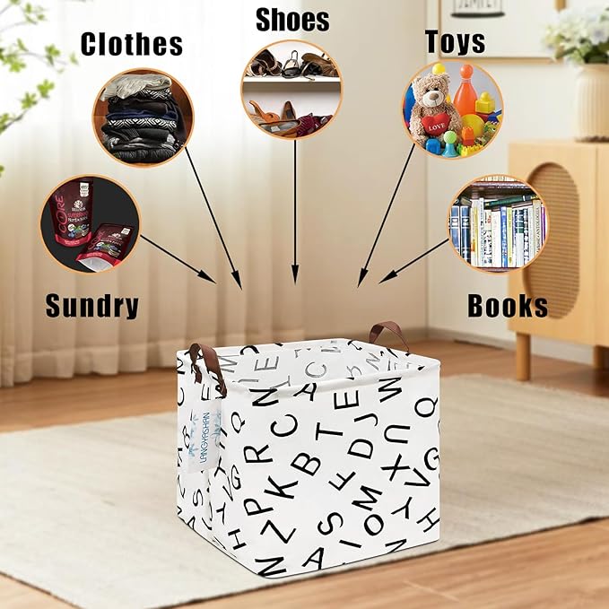 LANGYASHAN Square Storage Baskets Waterproof Canvas Children Laundry Nursery Hamper for Shelves Gift Baskets Toy Organizer Room Decor (Square alphabet)