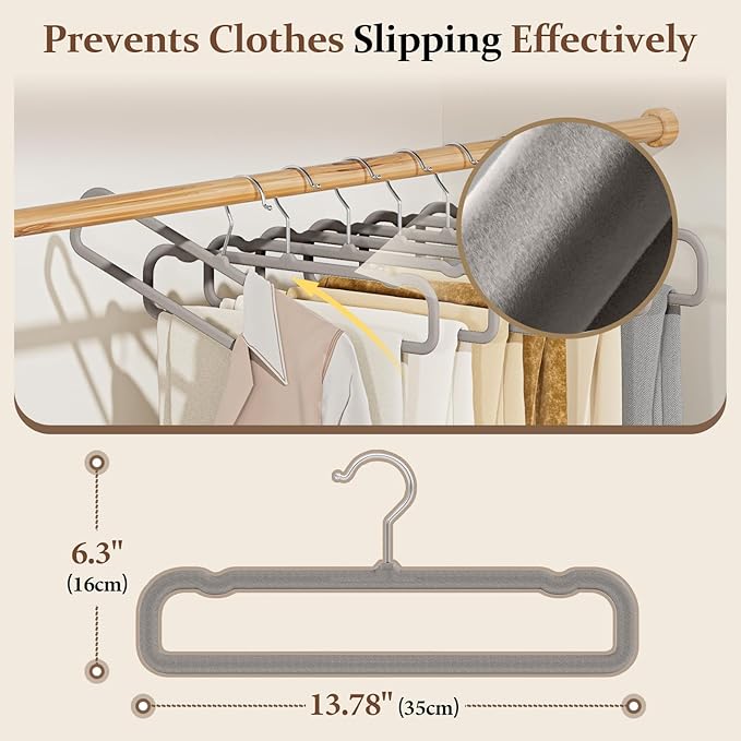 Velvet Felt Pants Hangers 30 Pack – Heavy Duty Space Saving Clothes Hangers with 360° Swivel Hook, Non-Slip Thin Design for Suits, Shirts, Coats, Dresses – Includes 30 Hooks (Gray)