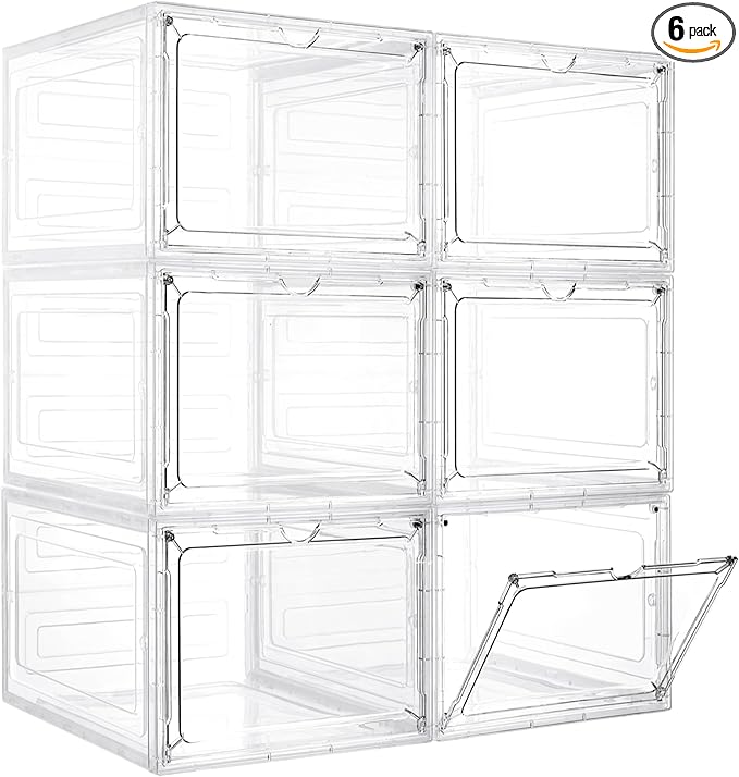 Storage Bins with Lids, 6 Pack Clear Plastic Storage Containers with Magnetic Acrylic Door, 19 Qt Stackable Storage Box for Home,Office Organizing