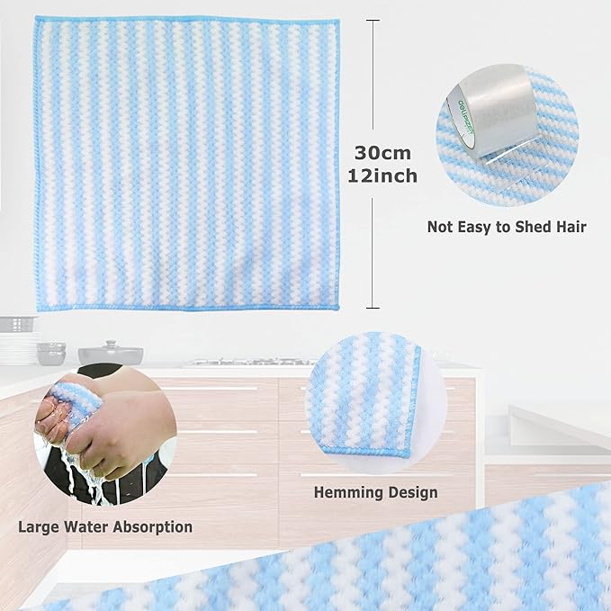 Choicy Microfiber Cleaning Cloth Absorbent Kitchen Towels Dish Cloths Washable 10 Pack 12×12in Reusable Cleaning Rags for Car Gardens Kitchen Hand Glass Windows Mirrors No Odor