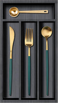 Small Cutlery Tray Narrow Wooden Silverware Organizer 12"x6.7" Spoon Kitchen Utensil Holder for Drawer Divider Bamboo Cutlery Drawer Organizers Storage Black Wood Silverware Tray Flatware Organizer