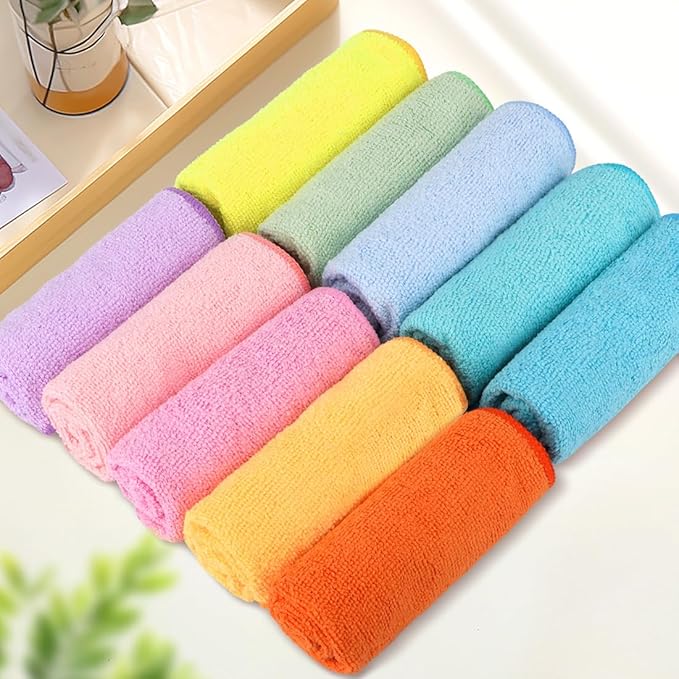 Orighty Washcloths Towels Set 10 Pack, Highly Absorbent and Soft Feel Microfiber Face Cloths, Multi-Purpose Wash Cloths & Hand Towels for Bathroom, Hotel, Spa, and Gym, 11.5x11.5 Inch, Multicolor