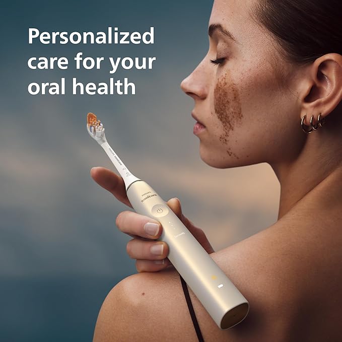 Philips Sonicare DiamondClean 9900 Prestige Electric Toothbrush - with SenseIQ Technology and Advanced AI App, 5 Brushing Modes, 3 Intensity Levels, Charging Travel Case, Champagne, HX9990/11