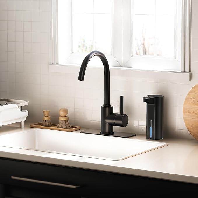 EKO Aroma 9 fl oz Automatic Liquid Soap Dispenser, Rechargeable & Water-Resistant Soap Dispenser for Kitchen and Bathroom with Adjustable Volume Control (Matte Black Steel)