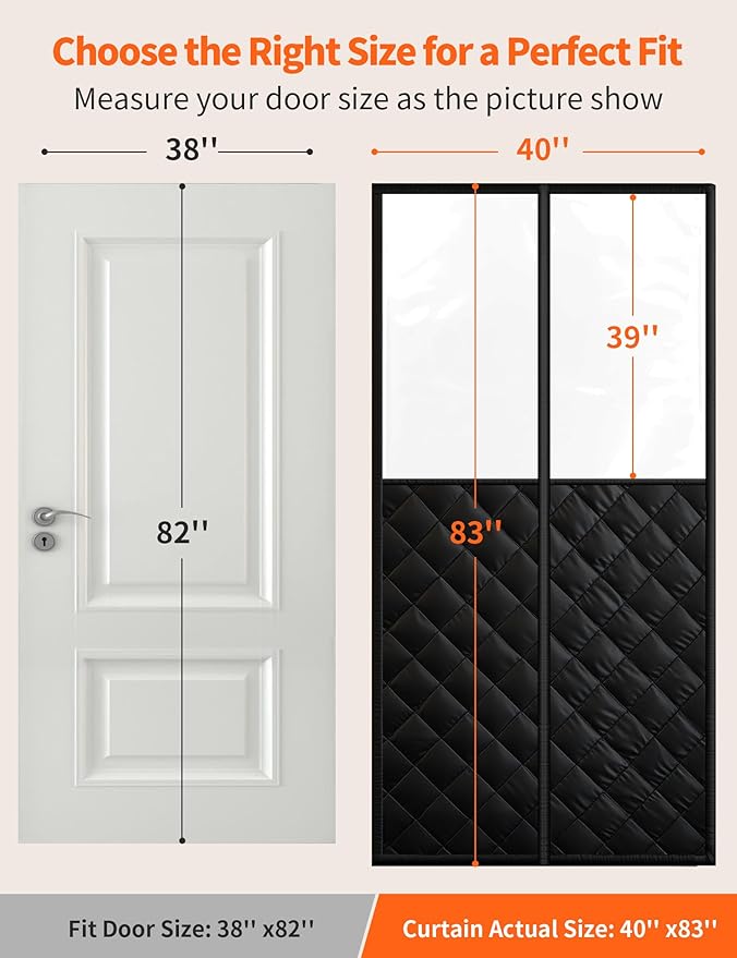 Magnetic Thermal Insulated Door Curtain for 38"x 82" Doors, Visible Door Cover for Heat Insulation, Magnetic Closure Thick Blanket for Doorway to Keep Warm in Winter Cool in Summer